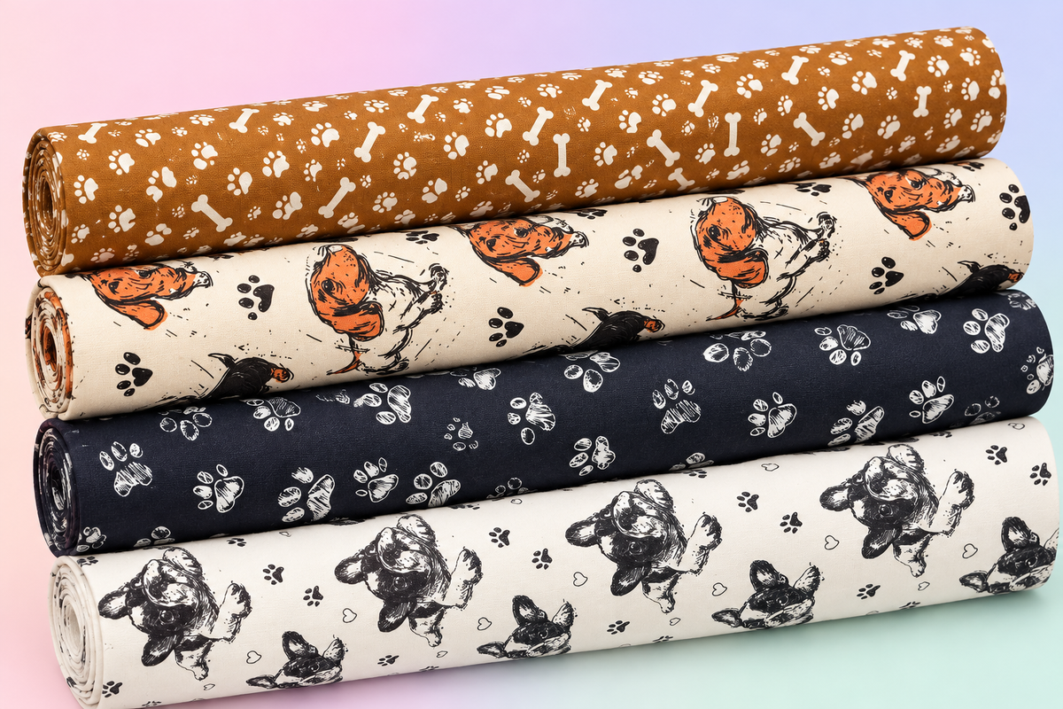 Tissus à motifs chiens sur fond dégradé pastel